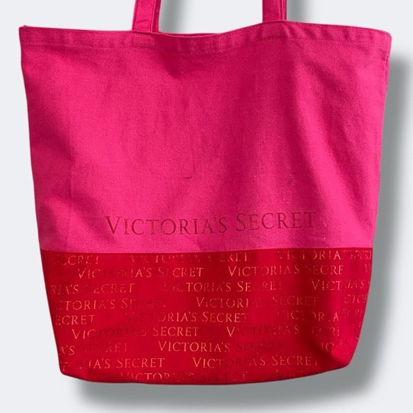 Victoria's Secret Vibrant Pink and Red Canvas Tote Metallic Beach Summer Travel - Picture 5 of 16